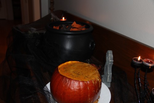 Chorizo Con Queso Dip Served in a Pumpkin